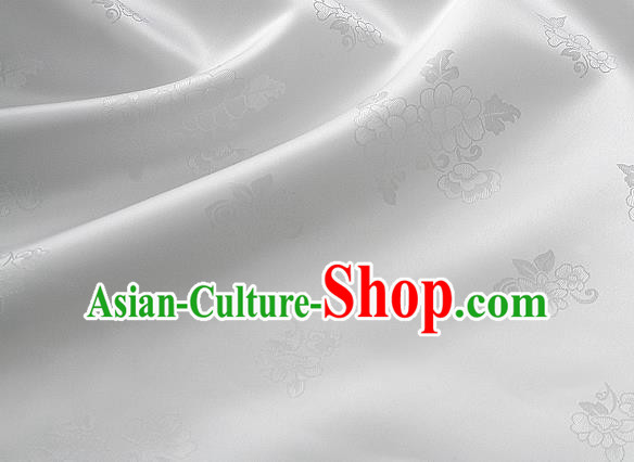 Traditional Korean Classical Roses Pattern White Satin Drapery Hanbok Material Asian Korea Fashion Silk Fabric