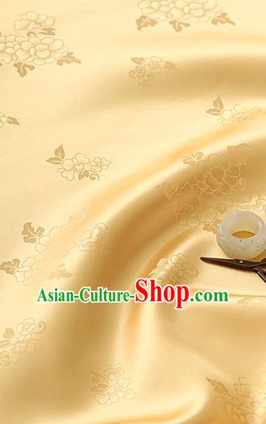 Traditional Korean Classical Roses Pattern Light Golden Satin Drapery Hanbok Material Asian Korea Fashion Silk Fabric