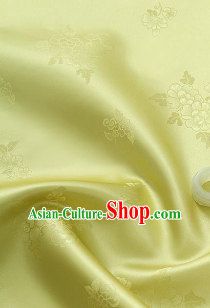 Traditional Korean Classical Roses Pattern Citrine Satin Drapery Hanbok Material Asian Korea Fashion Silk Fabric