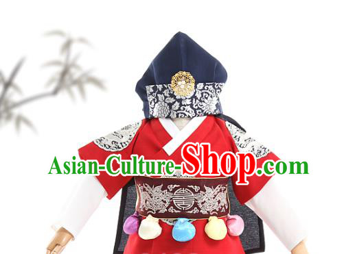 Asian Korea Boys Traditional Embroidered Red Vest and Pants Children Birthday Fashion Korean Apparels Hanbok Costumes