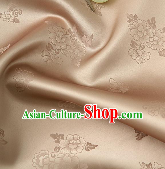 Traditional Korean Classical Roses Pattern Light Khaki Satin Drapery Hanbok Material Asian Korea Fashion Silk Fabric