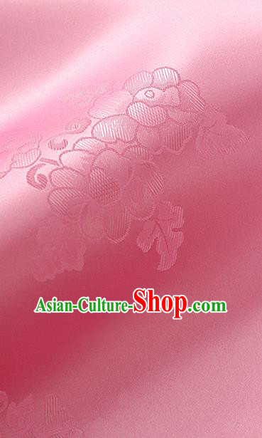 Traditional Korean Classical Roses Pattern Peach Pink Satin Drapery Hanbok Material Asian Korea Fashion Silk Fabric