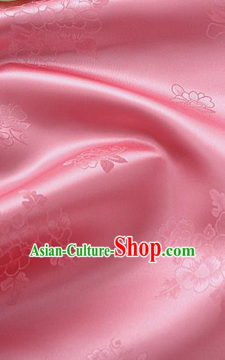 Traditional Korean Classical Roses Pattern Deep Pink Satin Drapery Hanbok Material Asian Korea Fashion Silk Fabric