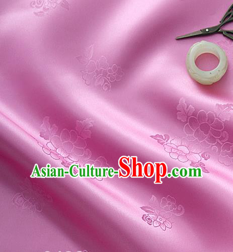 Traditional Korean Classical Roses Pattern Dusty Pink Satin Drapery Hanbok Material Asian Korea Fashion Silk Fabric