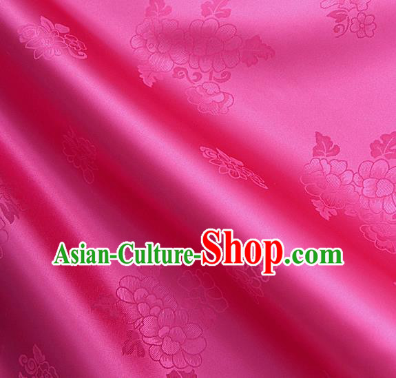 Traditional Korean Classical Roses Pattern Magenta Satin Drapery Hanbok Material Asian Korea Fashion Silk Fabric