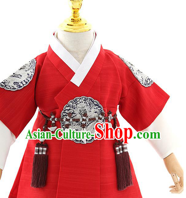 Asian Korea Kids Red Vest Shirt and Pants Dress Korean Boys Birthday Fashion Traditional Hanbok Apparels Costumes