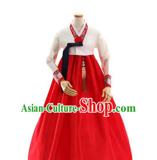 Korean Bride White Blouse and Red Dress Korea Fashion Costumes Traditional Wedding Hanbok Apparels for Women