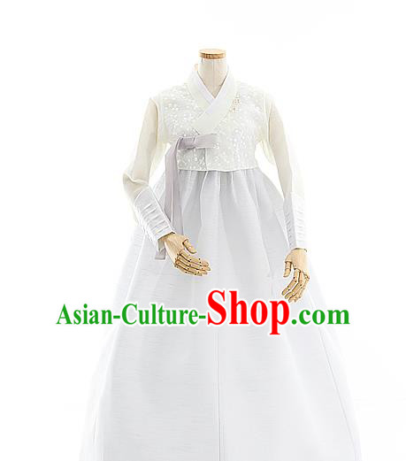 Korean Bride White Lace Blouse and Dress Korea Fashion Costumes Traditional Wedding Hanbok Apparels for Women