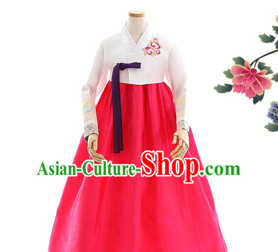 Korean Bride Light Pink Blouse and Rosy Dress Korea Fashion Costumes Traditional Wedding Hanbok Festival Apparels for Women