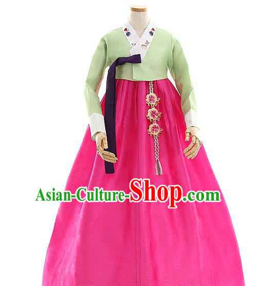 Korean Bride Green Blouse and Rosy Dress Korea Fashion Costumes Traditional Wedding Hanbok Festival Apparels for Women