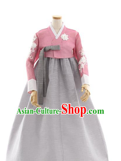 Korean Bride Mother Maroon Blouse and Grey Dress Korea Fashion Costumes Traditional Hanbok Festival Apparels for Women