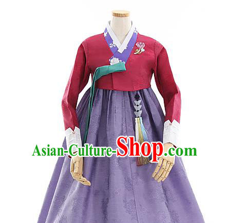 Korean Bride Mother Wine Red Blouse and Purple Dress Korea Fashion Costumes Traditional Hanbok Festival Apparels for Women