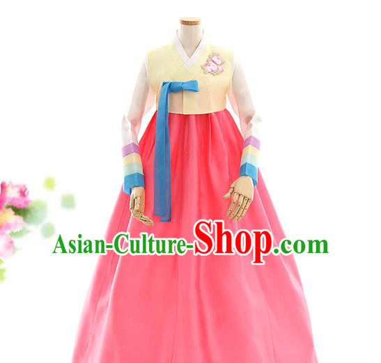 Korean Bride Hanbok Yellow Blouse and Pink Dress Korea Fashion Costumes Traditional Festival Apparels for Women