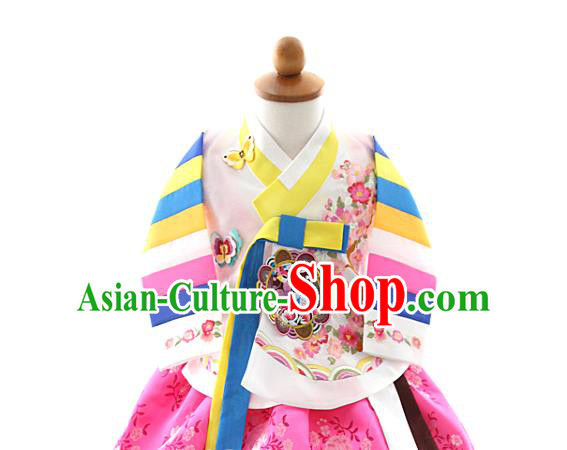 Asian Korea Girls Embroidered Blouse and Pink Dress Korean Kids Fashion Traditional Apparels Hanbok Birthday Costumes