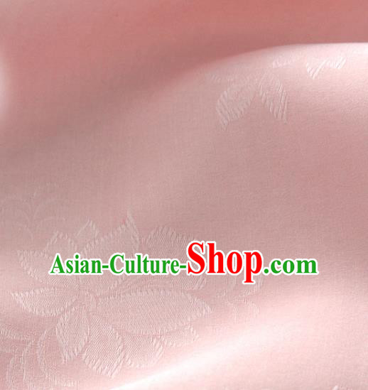 Asian Korea Classical Campsis Grandiflora Pattern Light Pink Silk Fabric Korean Fashion Drapery Traditional Hanbok Material