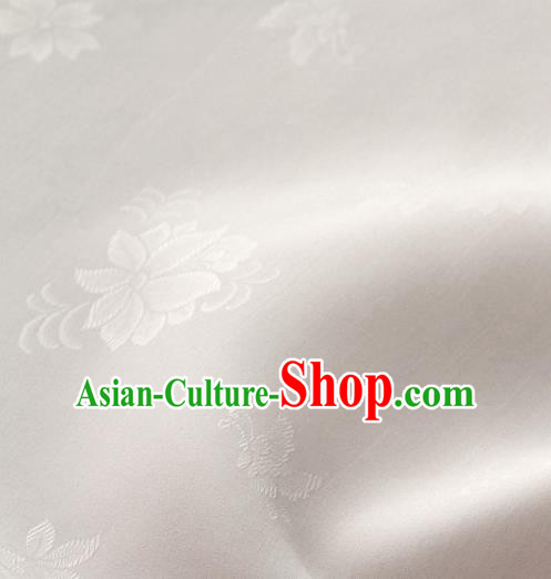 Asian Korea Classical Campsis Grandiflora Pattern White Silk Fabric Korean Fashion Drapery Traditional Hanbok Material