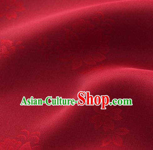 Asian Korea Classical Campsis Grandiflora Pattern Wine Red Silk Fabric Korean Fashion Drapery Traditional Hanbok Material