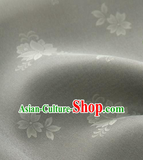 Asian Korea Classical Campsis Grandiflora Pattern Grey Silk Fabric Korean Fashion Drapery Traditional Hanbok Material