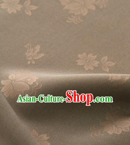 Asian Korea Classical Campsis Grandiflora Pattern Brown Silk Fabric Korean Fashion Drapery Traditional Hanbok Material