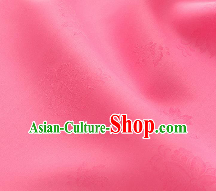 Asian Korea Classical Campsis Grandiflora Pattern Peach Pink Silk Fabric Korean Fashion Drapery Traditional Hanbok Material