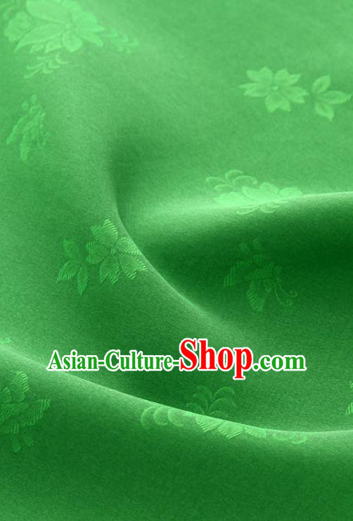 Asian Korea Classical Campsis Grandiflora Pattern Deep Green Silk Fabric Korean Fashion Drapery Traditional Hanbok Material