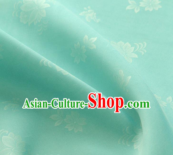 Asian Korea Classical Campsis Grandiflora Pattern Green Silk Fabric Korean Fashion Drapery Traditional Hanbok Material