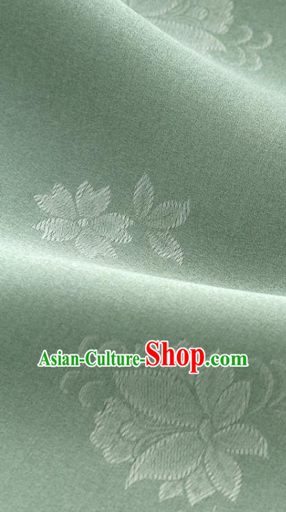 Asian Korea Classical Campsis Grandiflora Pattern Pea Green Silk Fabric Korean Fashion Drapery Traditional Hanbok Material