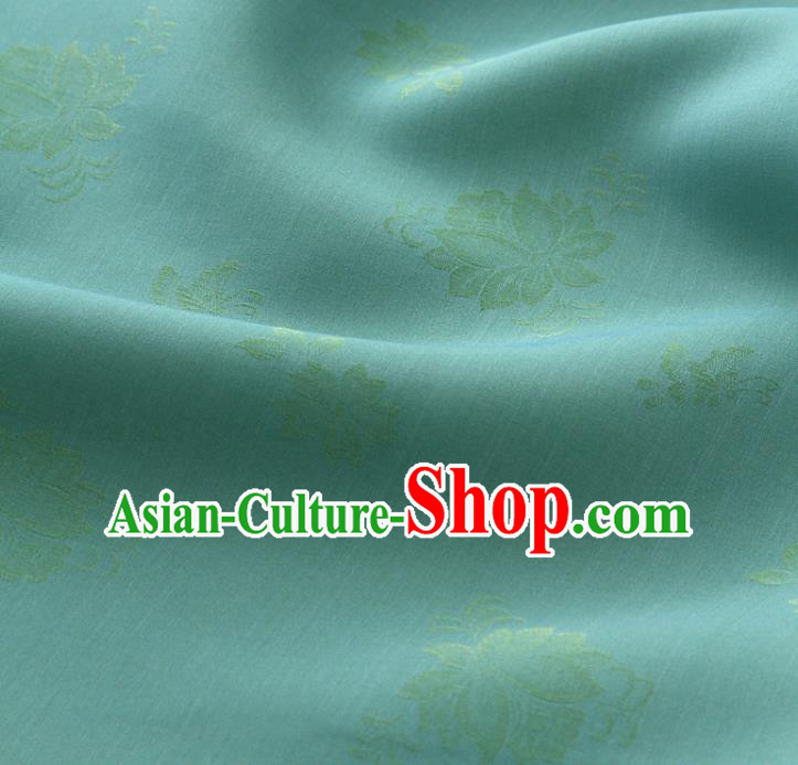 Asian Korea Classical Campsis Grandiflora Pattern Green Silk Fabric Korean Fashion Drapery Traditional Hanbok Material