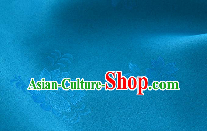 Asian Korea Classical Campsis Grandiflora Pattern Blue Silk Fabric Korean Fashion Drapery Traditional Hanbok Material