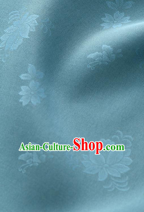 Asian Korea Classical Campsis Grandiflora Pattern Lake Blue Silk Fabric Korean Fashion Drapery Traditional Hanbok Material