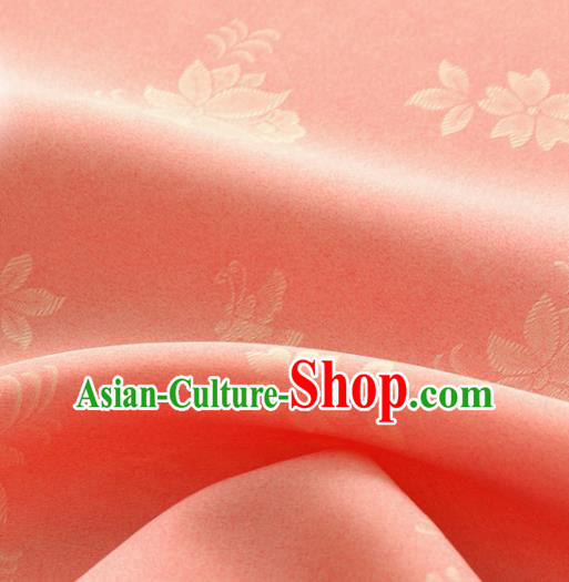 Asian Korea Classical Campsis Grandiflora Pattern Coral Pink Silk Fabric Korean Fashion Drapery Traditional Hanbok Material