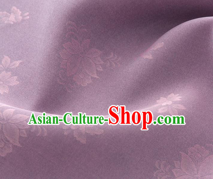 Asian Korea Classical Campsis Grandiflora Pattern Lilac Silk Fabric Korean Fashion Drapery Traditional Hanbok Material