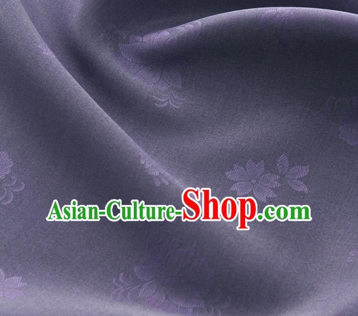 Asian Korea Classical Campsis Grandiflora Pattern Deep Purple Silk Fabric Korean Fashion Drapery Traditional Hanbok Material