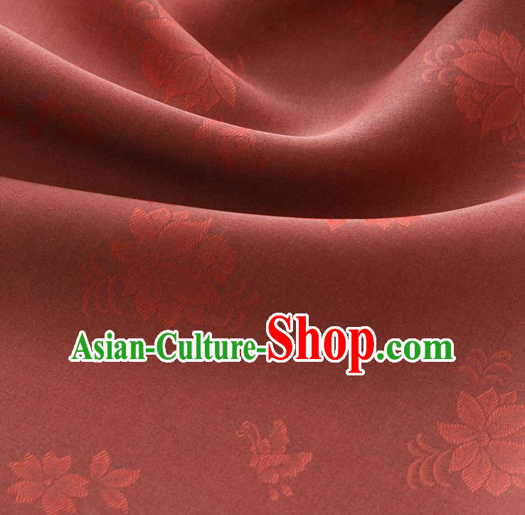 Asian Korea Classical Campsis Grandiflora Pattern Rust Red Silk Fabric Korean Fashion Drapery Traditional Hanbok Material