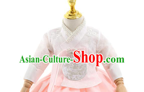 Asian Korea Girls Birthday White Blouse and Pink Dress Korean Kids Fashion Traditional Apparels Hanbok Costumes