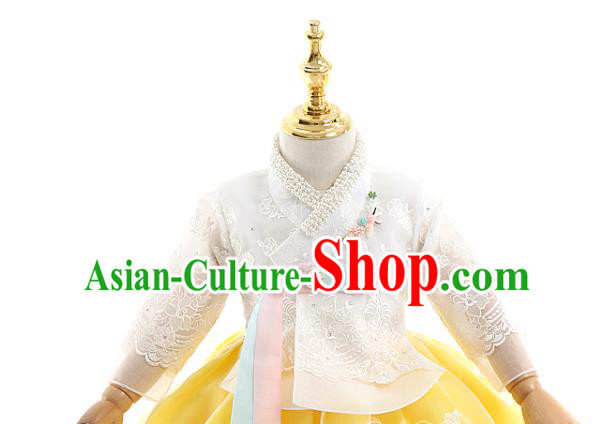 Asian Korea Girls Birthday White Blouse and Yellow Dress Korean Kids Fashion Traditional Apparels Hanbok Costumes