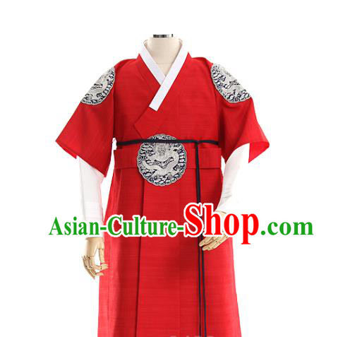 Asian Korea Court Prince Red Vest Shirt and Pants Dress Korean Bridegroom Fashion Traditional Apparels Hanbok Wedding Costumes