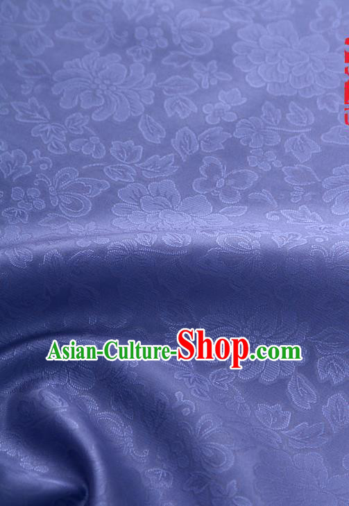 Traditional Korean Fashion Navy Gauze Drapery Hanbok Material Asian Korea Classical Flowers Pattern Silk Fabric