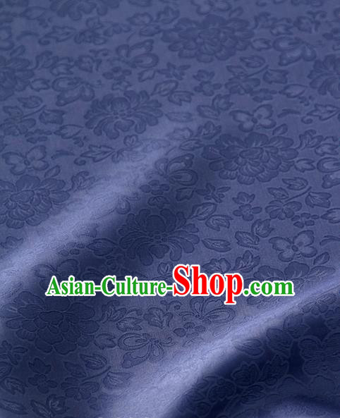 Traditional Korean Fashion Deep Blue Gauze Drapery Hanbok Material Asian Korea Classical Flowers Pattern Silk Fabric