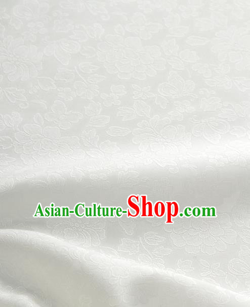 Traditional Korean Fashion White Gauze Drapery Hanbok Material Asian Korea Classical Flowers Pattern Silk Fabric