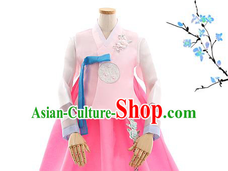 Korean Bride Hanbok Pink Blouse and Rosy Dress Korea Fashion Wedding Costumes Traditional Festival Apparels for Women