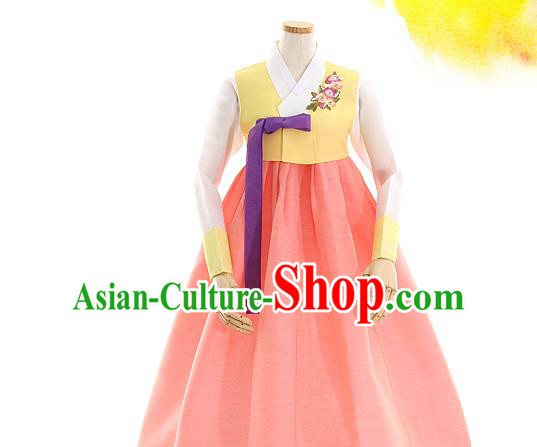 Korean Bride Hanbok Yellow Blouse and Pink Dress Korea Fashion Costumes Traditional Festival Apparels for Women