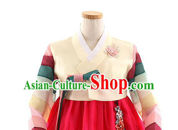 Korean Bride Hanbok Yellow Blouse and Red Dress Korea Fashion Wedding Costumes Traditional Festival Apparels for Women