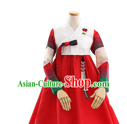 Korean Bride Hanbok White Blouse and Red Dress Korea Fashion Wedding Costumes Traditional Festival Apparels for Women