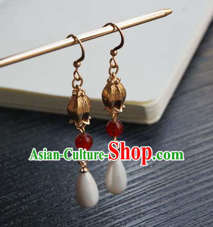 Handmade Chinese Women Hanfu Pearl Ear Accessories Ancient Court Eardrop Classical Earrings