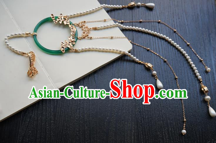 Handmade Chinese Women Jade Waist Accessories Classical Hanfu Pearls Tassel Belt Pendant