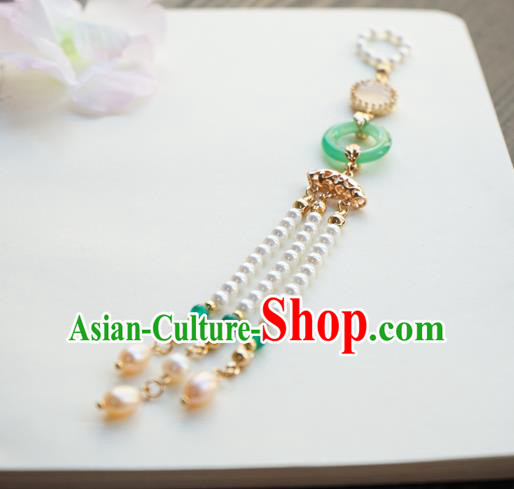 Chinese Classical Jewelry Accessories Ancient Hanfu Green Ring Brooch Beads Tassel Pendant