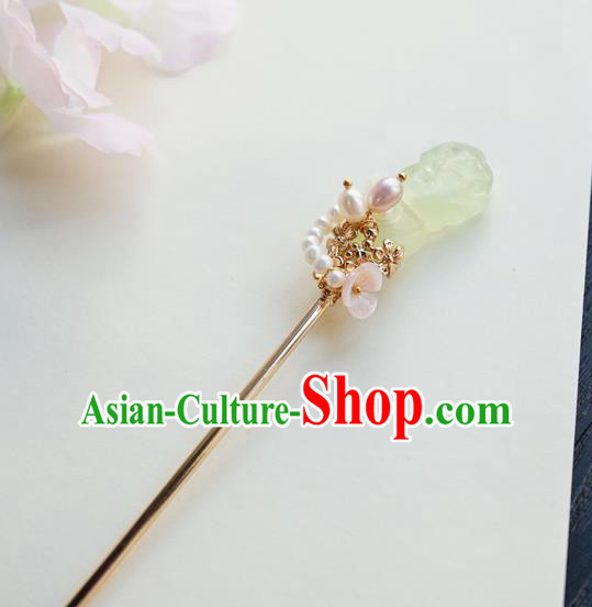 Chinese Classical Pearls Hair Clip Hair Accessories Handmade Ancient Hanfu Chalcedony Hairpin for Women