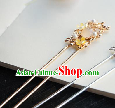 Chinese Classical Pink Chalcedony Hair Clip Hair Accessories Handmade Ancient Hanfu Golden Hairpin for Women