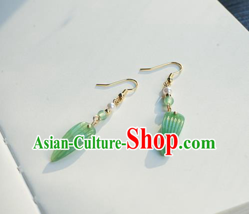 Handmade Chinese Women Hanfu Ear Accessories Ancient Court Eardrop Classical Bamboo Leaf Earrings